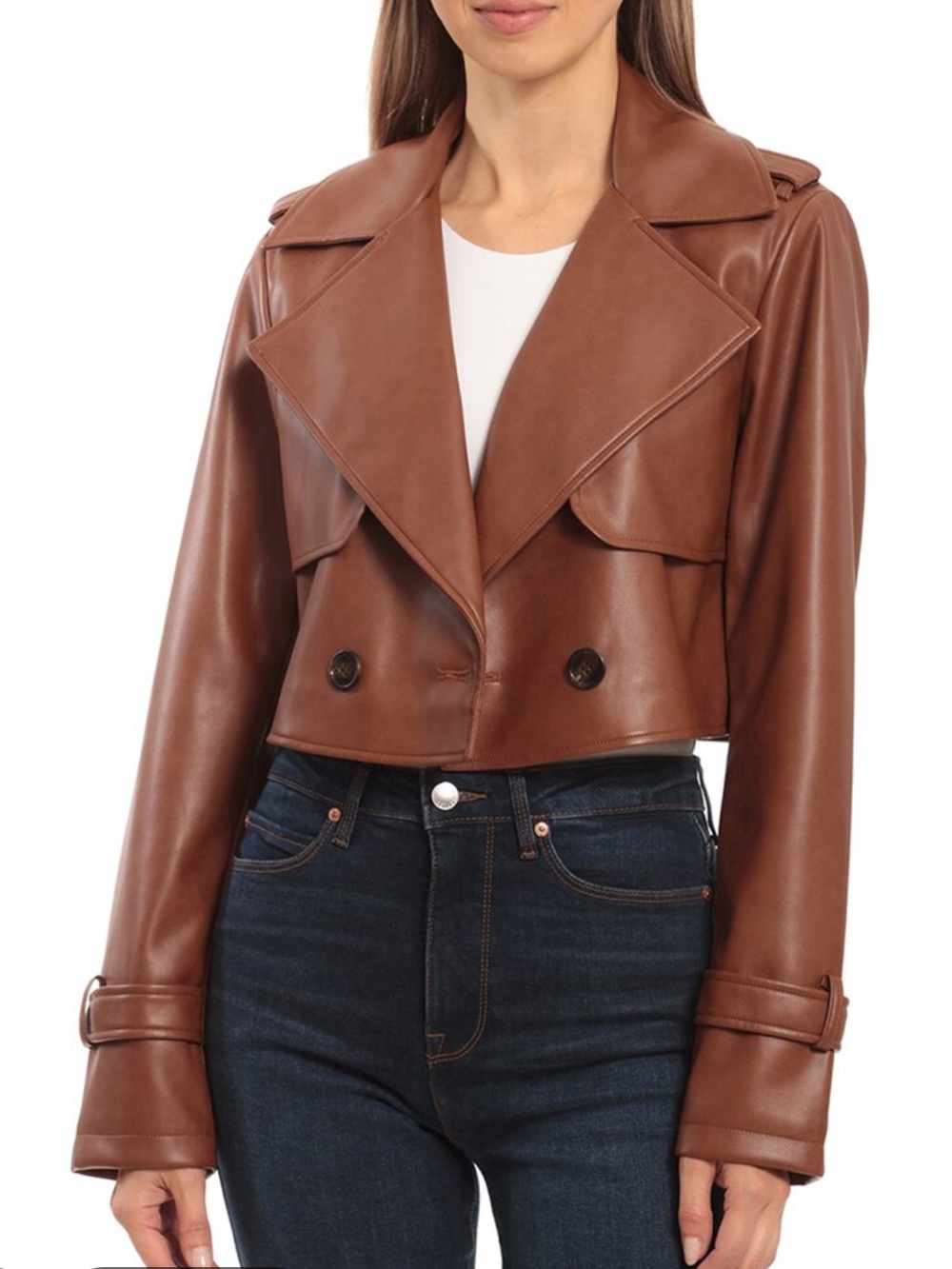 Avec Les Filles Cropped Chestnut Brown Trench Jacket